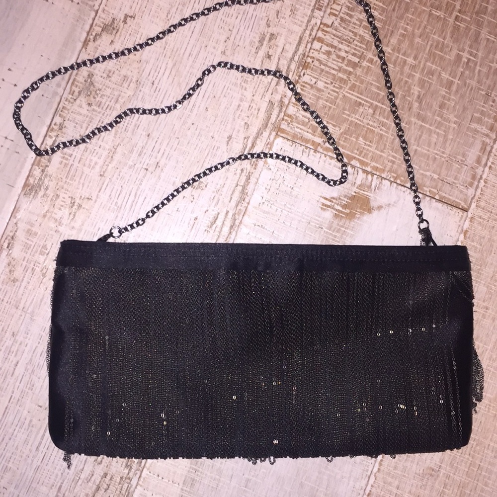 BCBG metal fringe evening bag